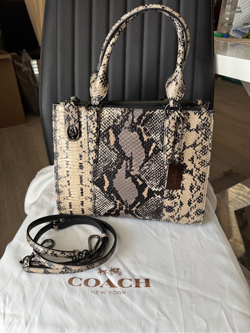 Coach Snake-Print leather Satchel handbag and crossbody bag 37177